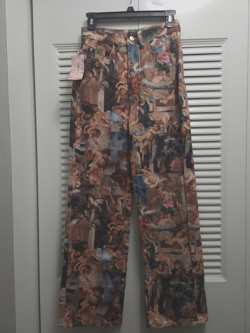 SHEIN MOD Renaissance Cherub Angel Graphic Print Wide Leg Jeans - Size 25 (NWT)